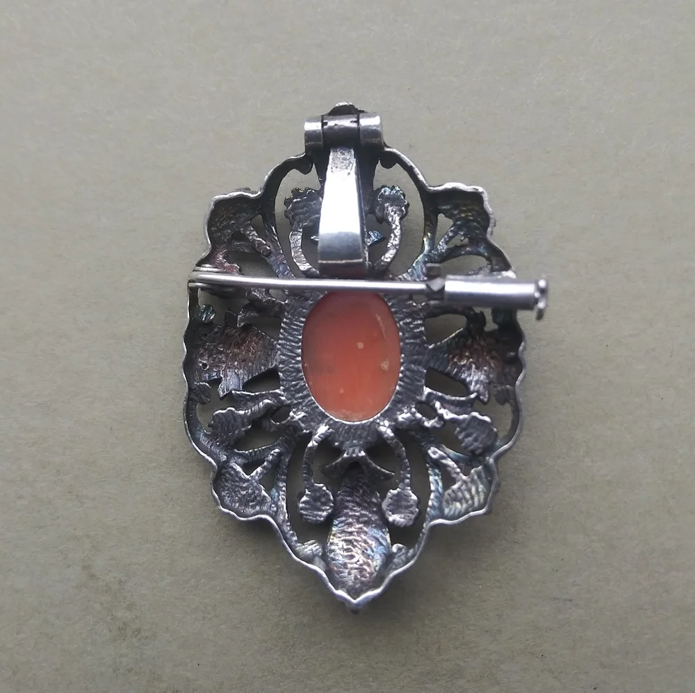 SOLD Large Sterling Cameo Pendant/Brooch - Picture 2 of 3